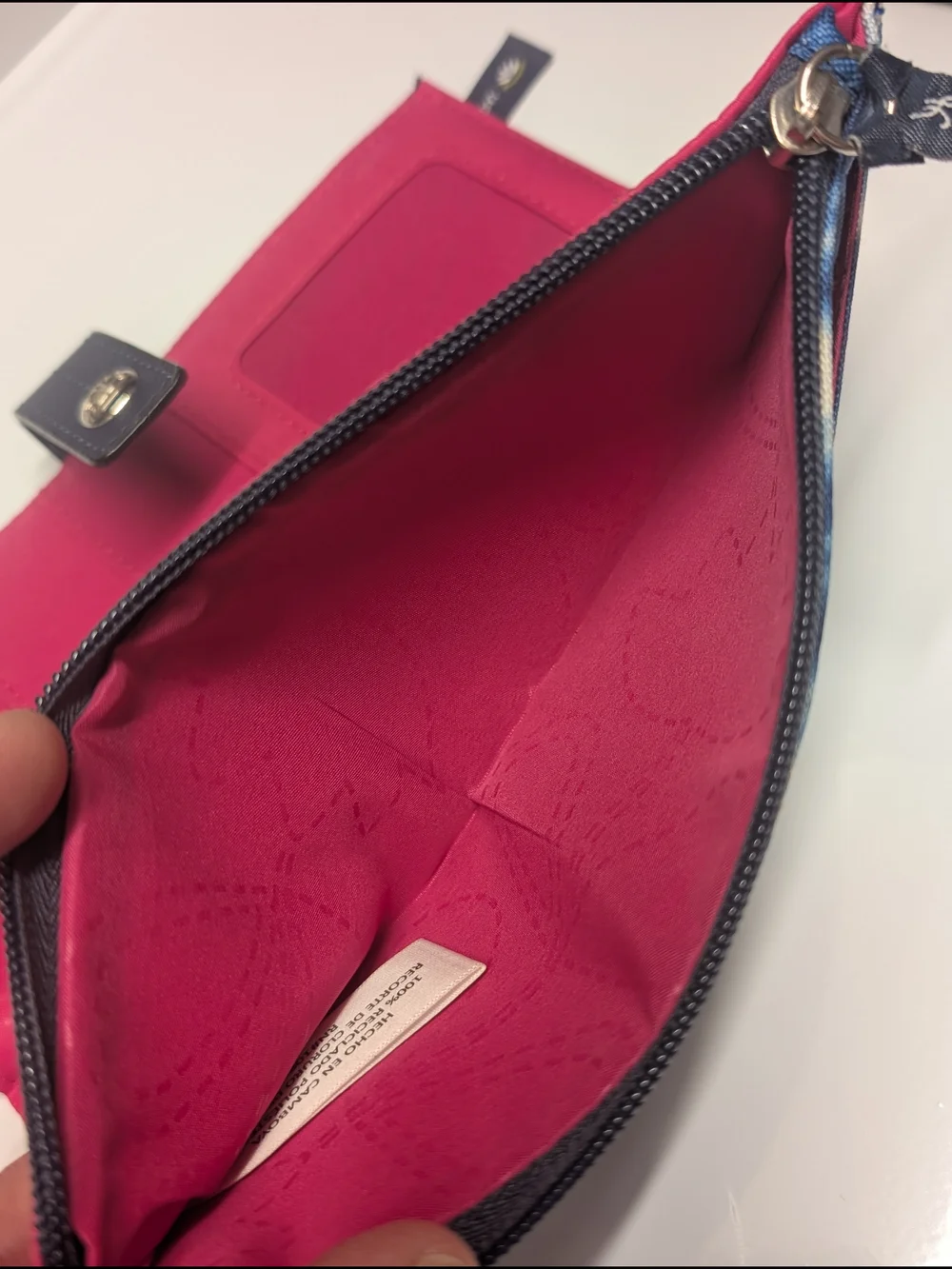 Lily Bloom Tie-Dye Blue Convertible Wallet Clutch Snap Closure Pink Interior
